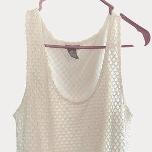 White Sleeveless Mesh Tunic Top Scoop Neck Lined Interior By C. Oliver Size L